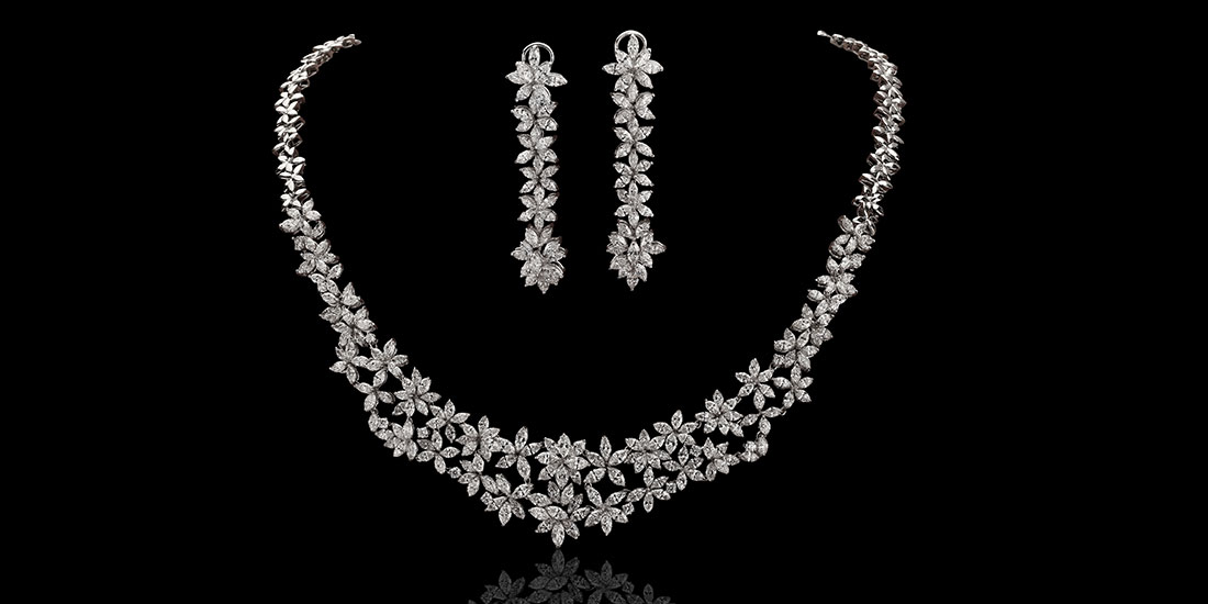 Floral Bridal All Diamond Necklace Set – Diamantina Fine Jewels